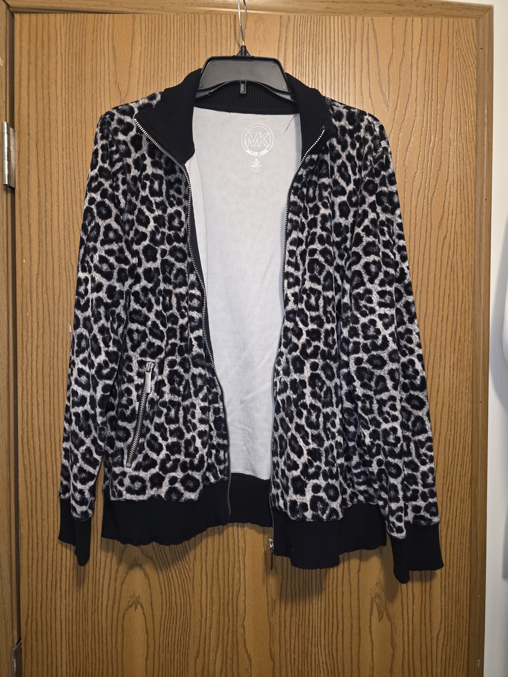 Michael Kors Black & White Leopard Zip Bomber Jacket - Picture 2 of 4